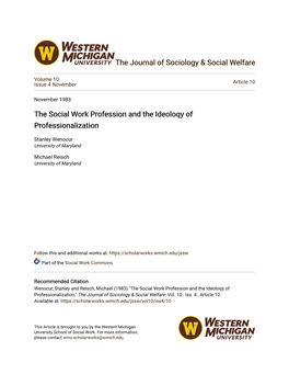 The Social Work Profession and the Ideoloqy of Professionalization