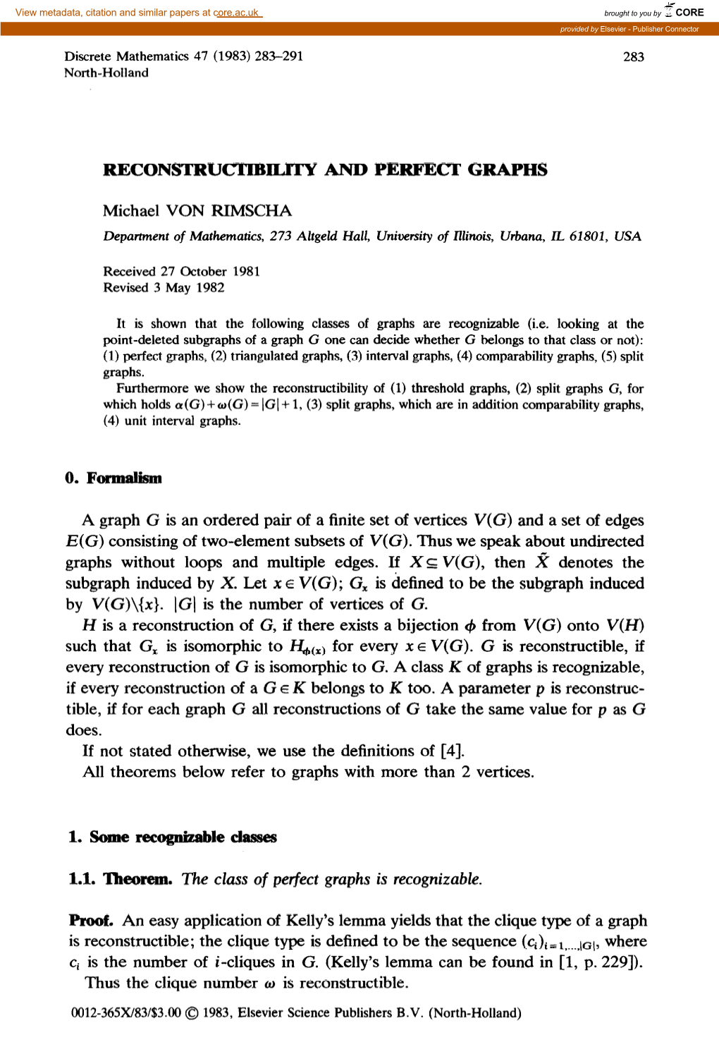 Reconstructibility and Perfect Graphs