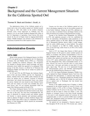 Background and the Current Management Situation for the California Spotted Owl