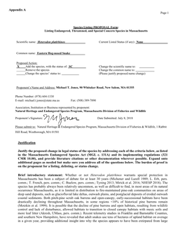 Appendix a Justification Justify the Proposed Change in Legal Status Of