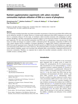 Nutrient Supplementation Experiments with Saltern Microbial Communities Implicate Utilization of DNA As a Source of Phosphorus