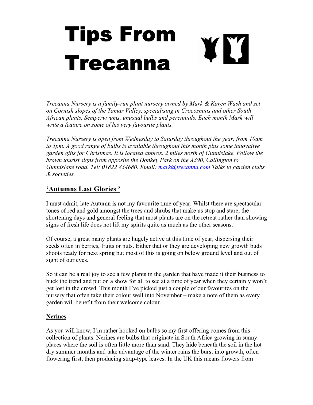 Trecanna Nursery Is a New Plant Nursery Set on Cornish Slopes of The