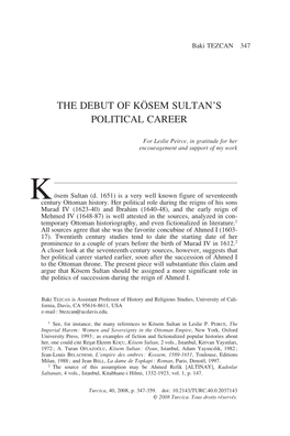The Debut of Kösem Sultan's Political Career