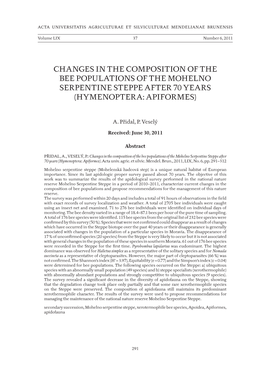 Changes in the Composition of the Bee Populations of the Mohelno Serpentine Steppe After 70 Years (Hymenoptera: Apiformes)