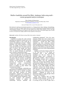 Shallow Landslides Around Port Blair, Andaman, India Using Multi - Variant Geospatial Analysis Techniques