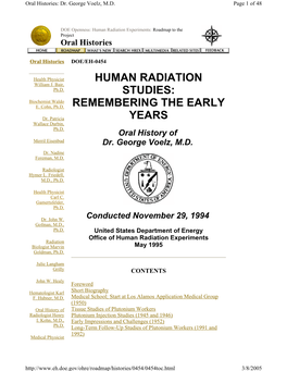 Human Radiation Studies: Remembering the Early Years