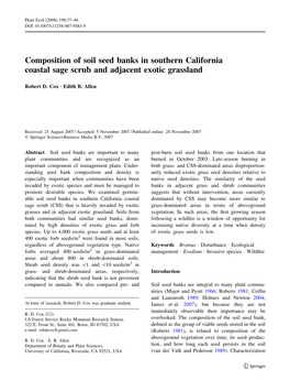 Composition of Soil Seed Banks in Southern California Coastal Sage Scrub and Adjacent Exotic Grassland