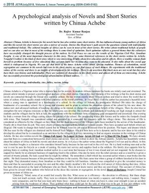 A Psychological Analysis of Novels and Short Stories Written by Chinua Achebe