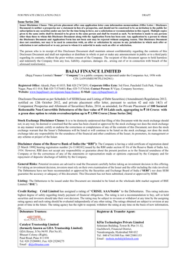 BAJAJ FINANCE LIMITED (Bajaj Finance Limited (“Issuer” / “Company”) Is a Public Company Incorporated Under the Companies Act, 1956 with CIN: L65910MH1987PLC042961)
