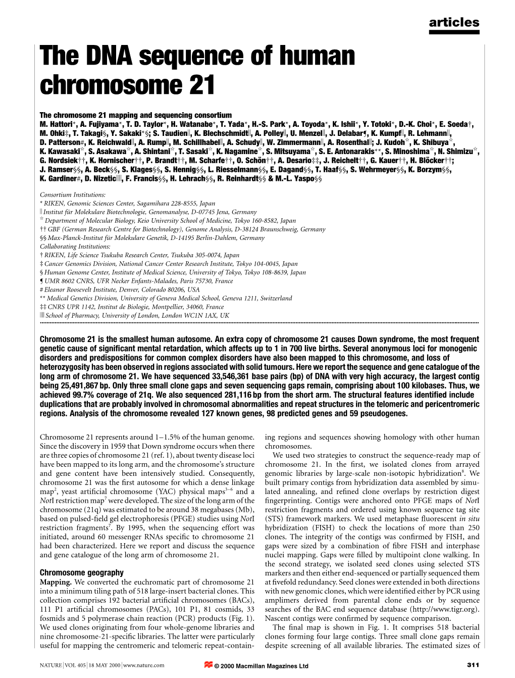 The DNA Sequence of Human Chromosome 21