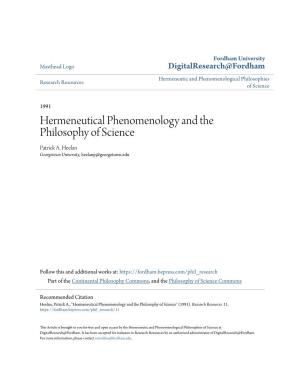 Hermeneutical Phenomenology and the Philosophy of Science Patrick A