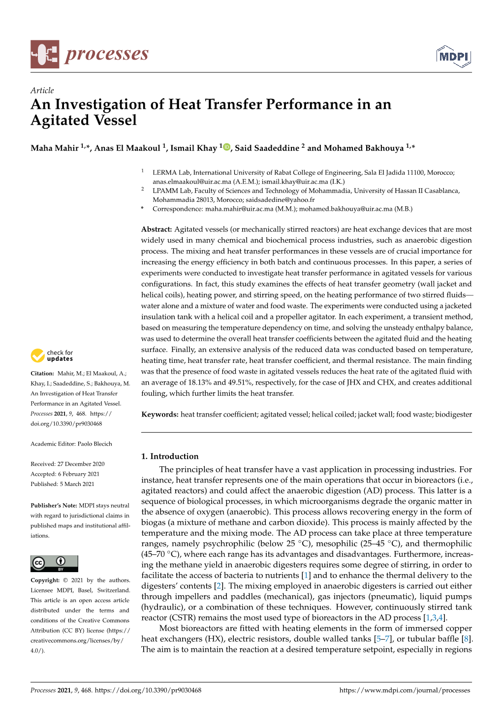 An Investigation of Heat Transfer Performance in an Agitated Vessel