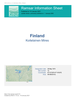 Finland Ramsar Information Sheet Published on 18 January 2021 Update Version, Previously Published on : 1 January 2005