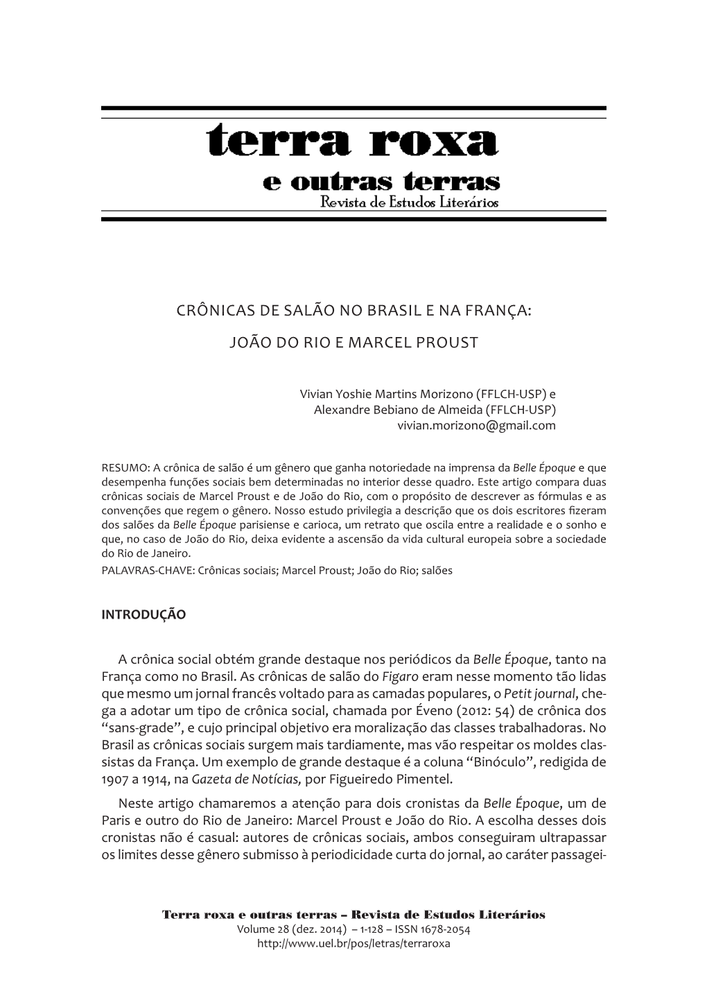 Crônicas De Salão No Brasil E Na França: João Do Rio E Marcel Proust