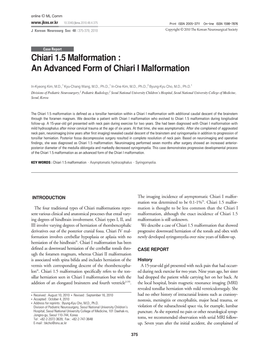 Chiari 1.5 Malformation : an Advanced Form of Chiari I Malformation