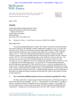 Letter to United States District Judge Kimba Wood May 9, 2018