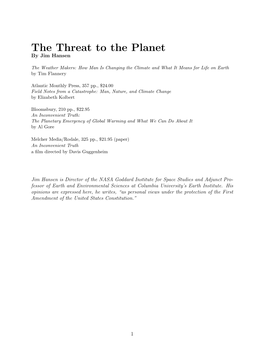 The Threat to the Planet by Jim Hansen