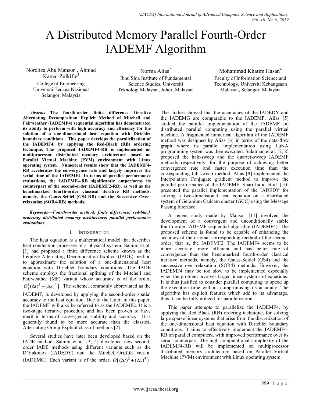 A Distributed Memory Parallel Fourth-Order IADEMF Algorithm