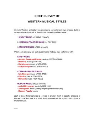 Brief Survey of Western Musical Styles