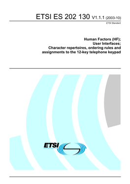 ES 202 130 V1.1.1 (2003-10) ETSI Standard