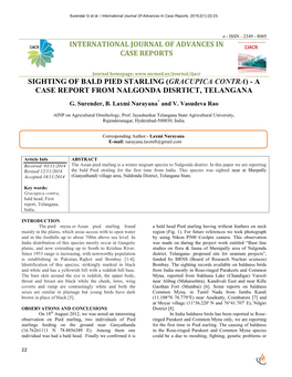 Gracupica Contra) - a Case Report from Nalgonda Disrtict, Telangana