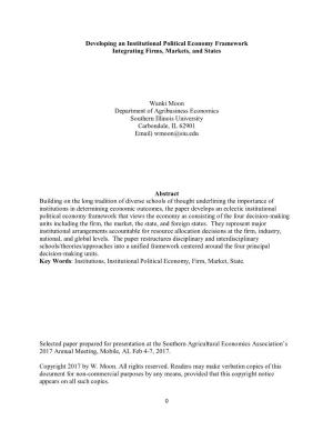 Developing an Institutional Political Economy Framework Integrating Firms, Markets, and States