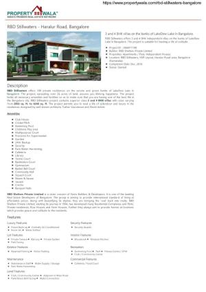 RBD Stillwaters - Haralur Road, Bangalore 3 and 4 BHK Villas on the Banks of Lakedew Lake in Bangalore