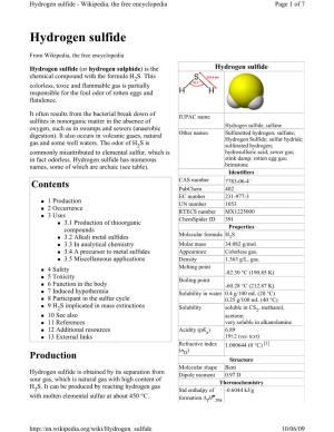 Hydrogen Sulfide - Wikipedia, the Free Encyclopedia Page 1 of 7