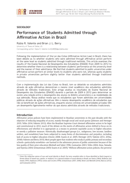Performance of Students Admitted Through Affirmative Action in Brazil.Latin American Research Review