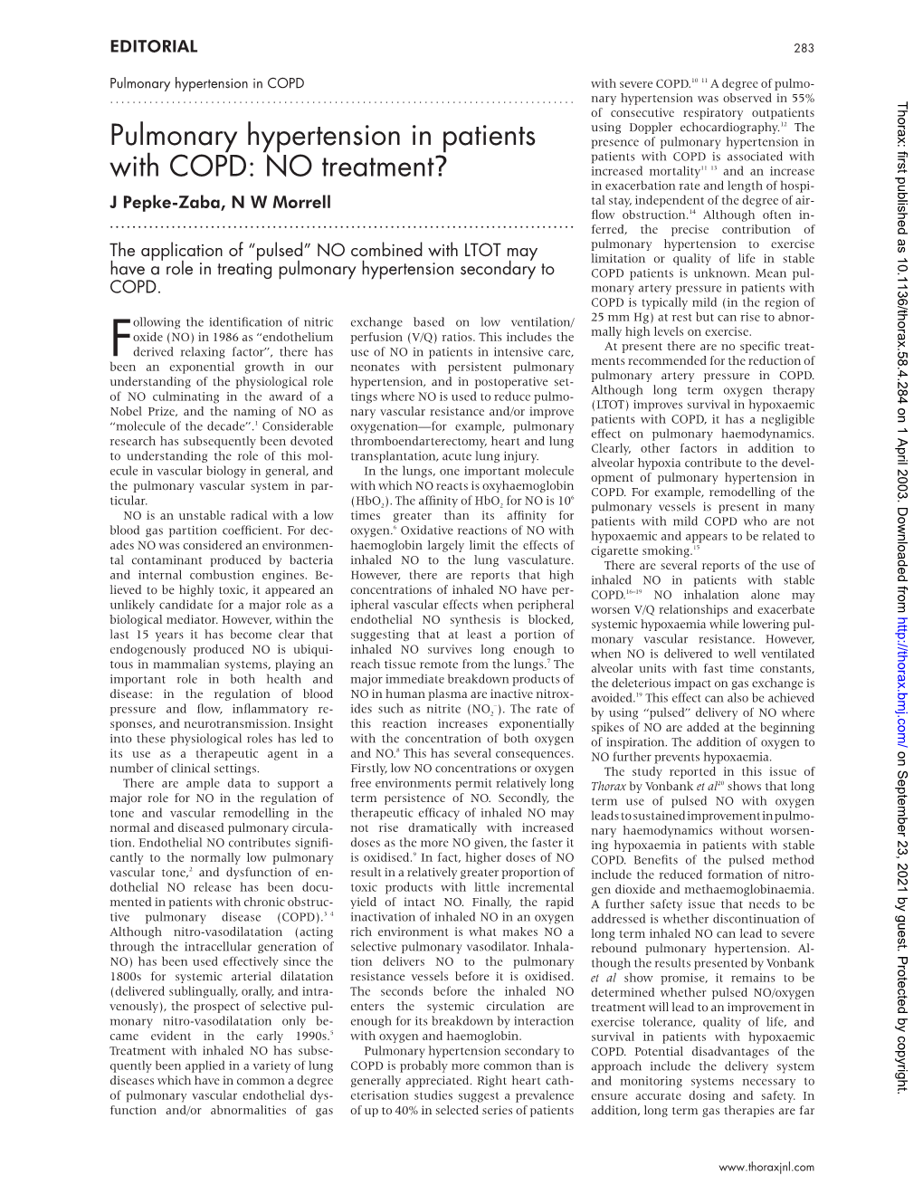 Pulmonary Hypertension in Patients with COPD