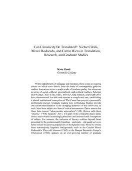 Víctor Català, Mercè Rodoreda, and Carme Riera in Translation, Research, and Graduate Studies