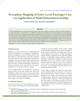 Perception Mapping of Entry Level Passenger Cars - an Application of Multi Dimensional Scaling Soumya Subash Uma*, Hareesh N