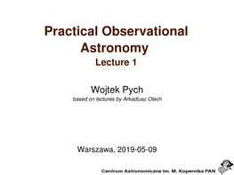 Practical Observational Astronomy Lecture 1