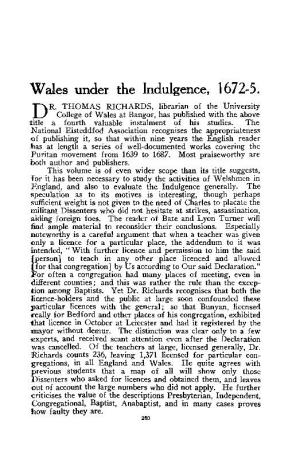 Wales Under the Indulgence, 1672 .. 5. R