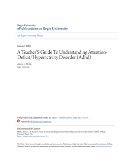 A Teacher's Guide to Understanding Attention-Deficit/Hyperactivity Disorder (Adhd)" (2006)