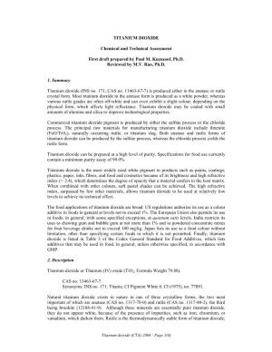 TITANIUM DIOXIDE Chemical and Technical Assessment First Draft