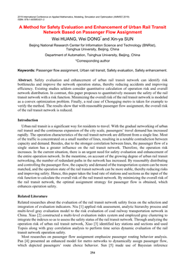 A Method for Safety Evaluation and Enhancement of Urban Rail Transit Network Based on Passenger Flow Assignment Wei HUANG, Wei D