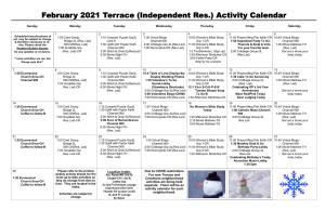 February 2021 Terrace (Independent Res.) Activity Calendar