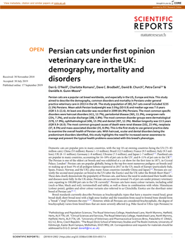 Persian Cats Under First Opinion Veterinary Care in the UK