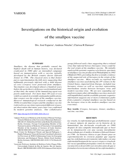 Investigations on the Historical Origin and Evolution of the Smallpox Vaccine