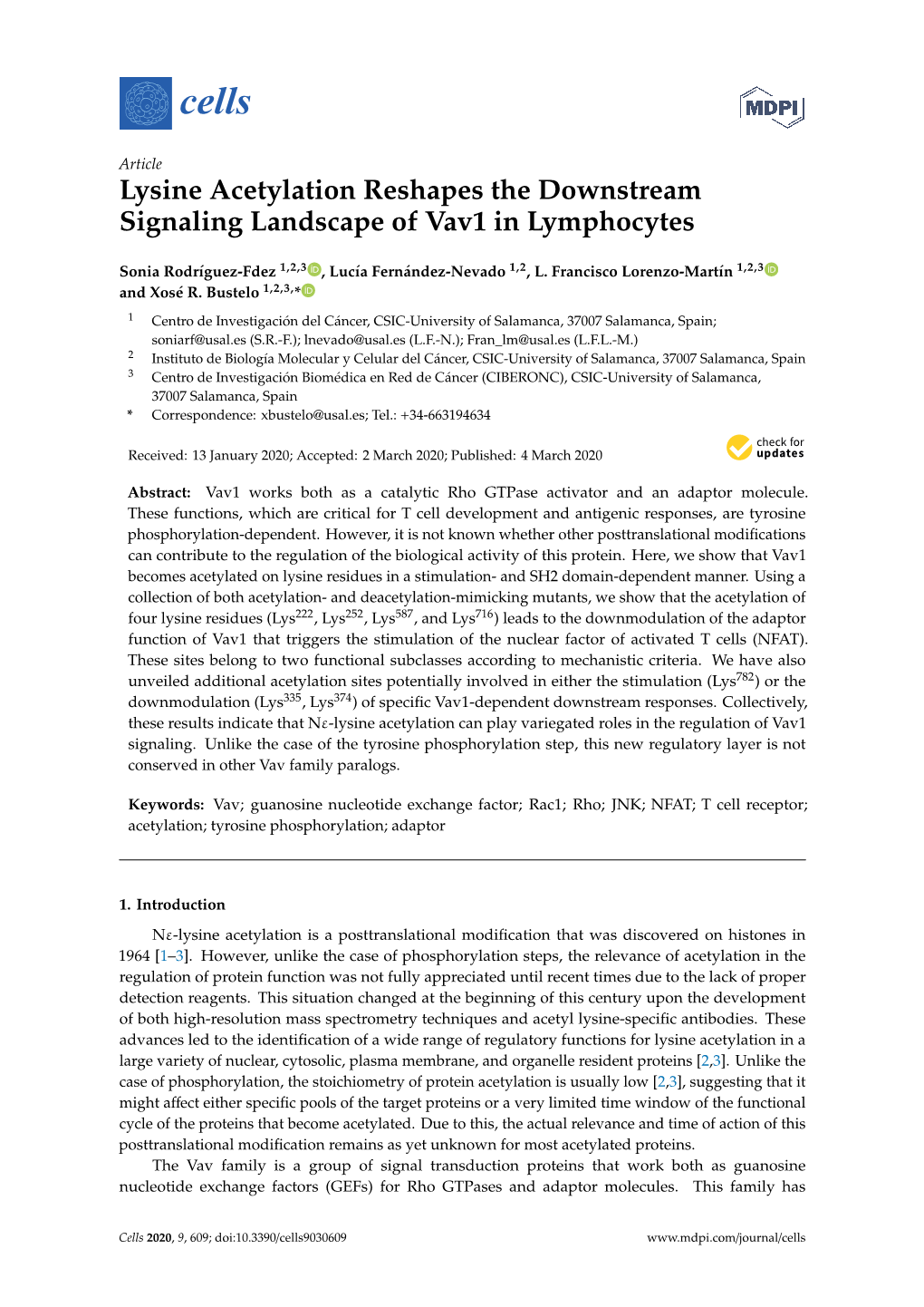 Lysine Acetylation Reshapes the Downstream Signaling Landscape of Vav1 in Lymphocytes