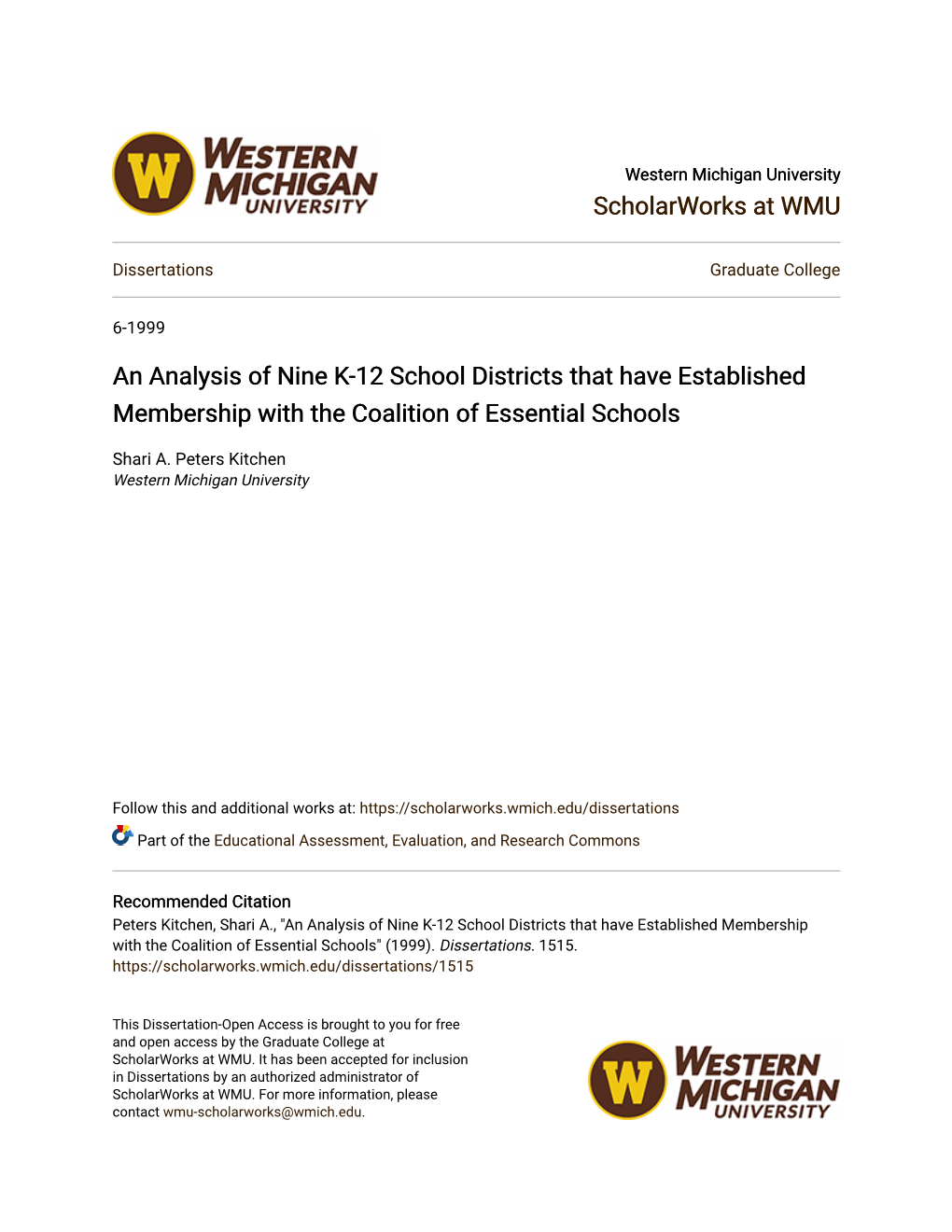 An Analysis of Nine K-12 School Districts That Have Established Membership with the Coalition of Essential Schools