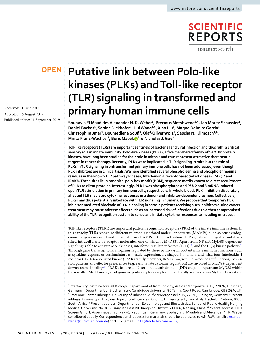 Putative Link Between Polo-Like Kinases (Plks)