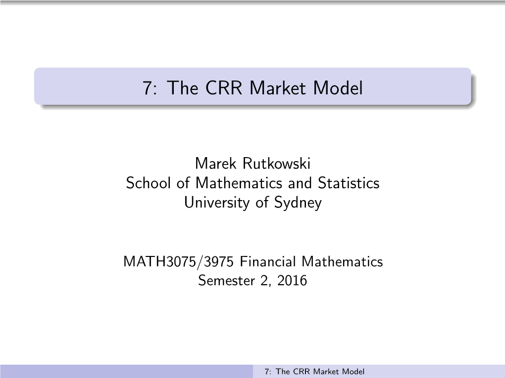 The CRR Market Model