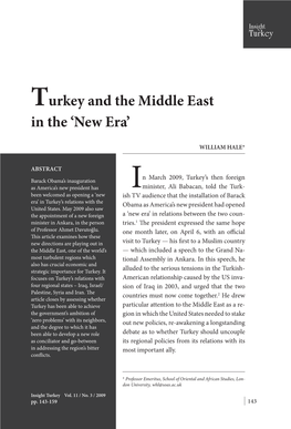 Turkey and the Middle East in the 'New Era'