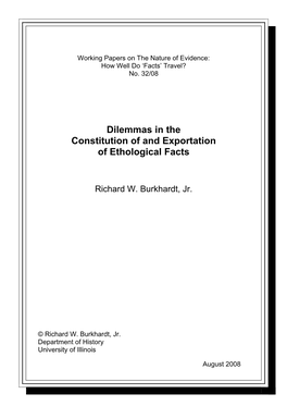 Dilemmas in the Constitution of and Exportation of Ethological Facts