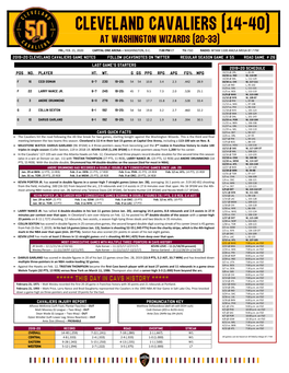 2019-20 Cleveland Cavaliers Game Notes Follow @Cavsnotes on Twitter Regular Season Game # 55 Road Game # 26