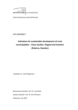 Indicators for Sustainable Development of Rural Municipalities – Case Studies: Gagnef and Vansbro (Dalarna, Sweden)