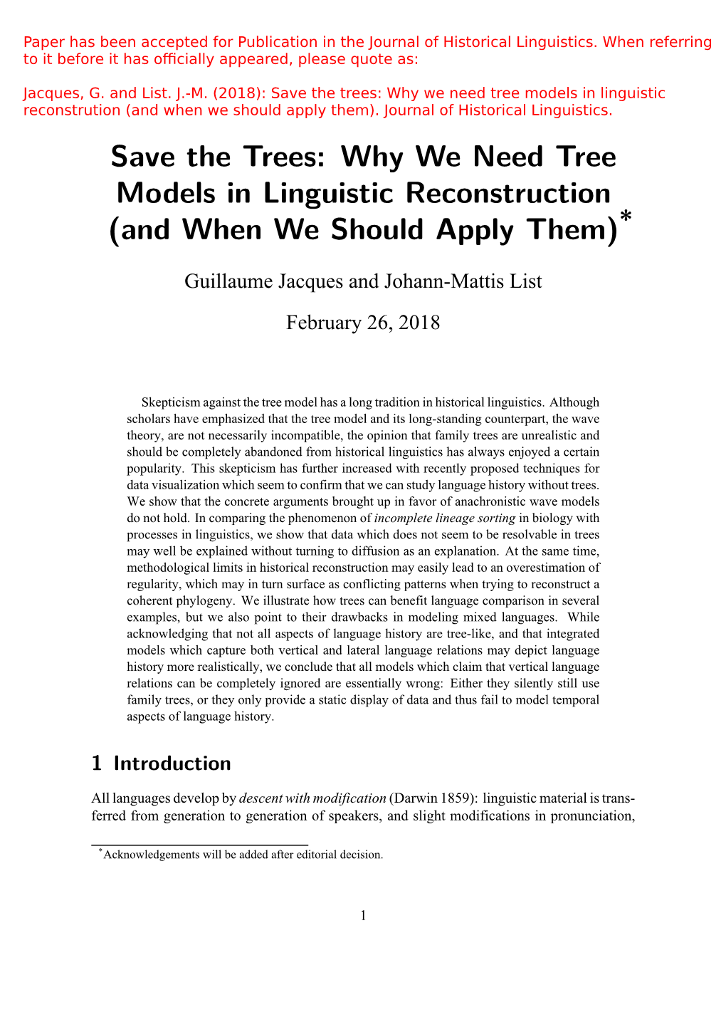 Save the Trees: Why We Need Tree Models in Linguistic Reconstrution (And When We Should Apply Them)