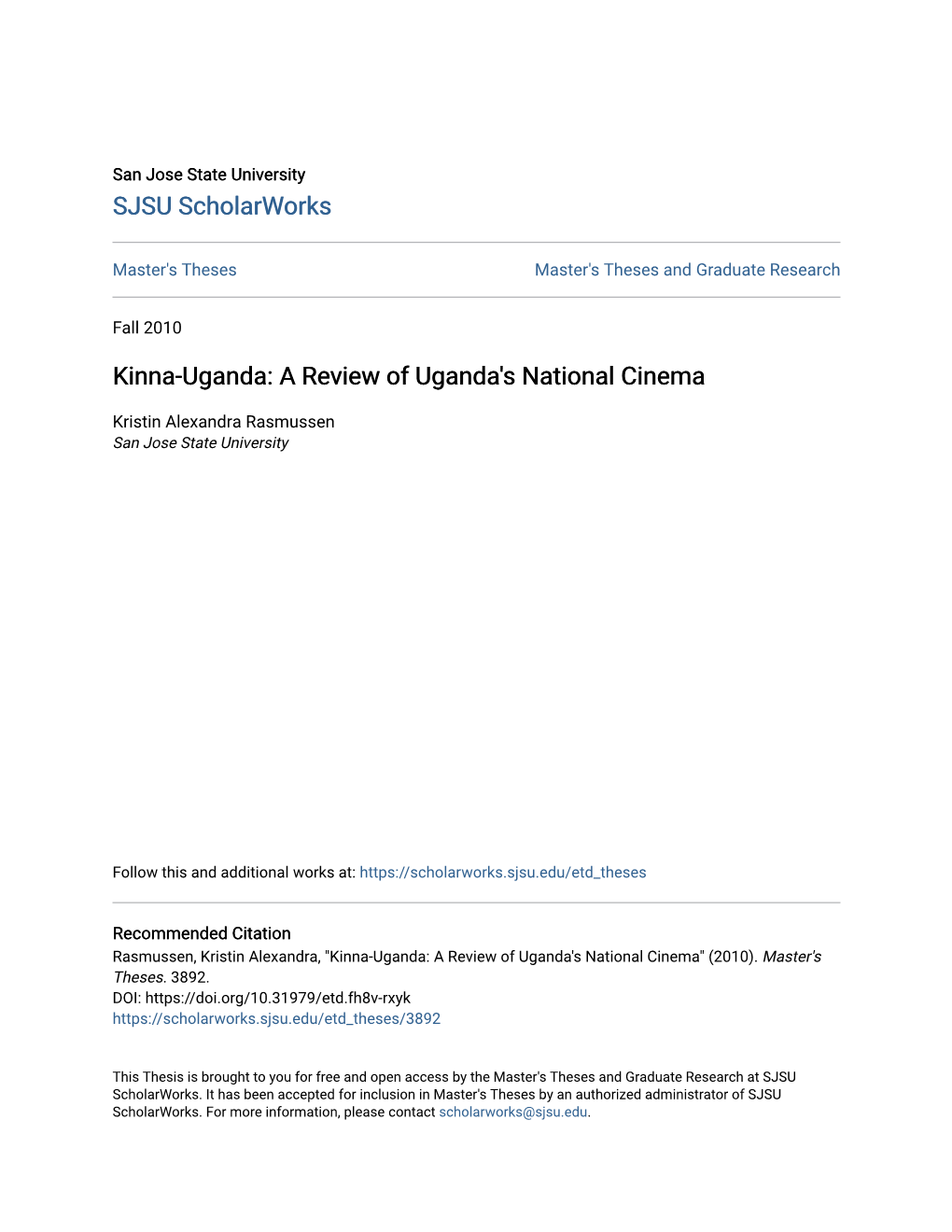 Kinna-Uganda: a Review of Uganda's National Cinema